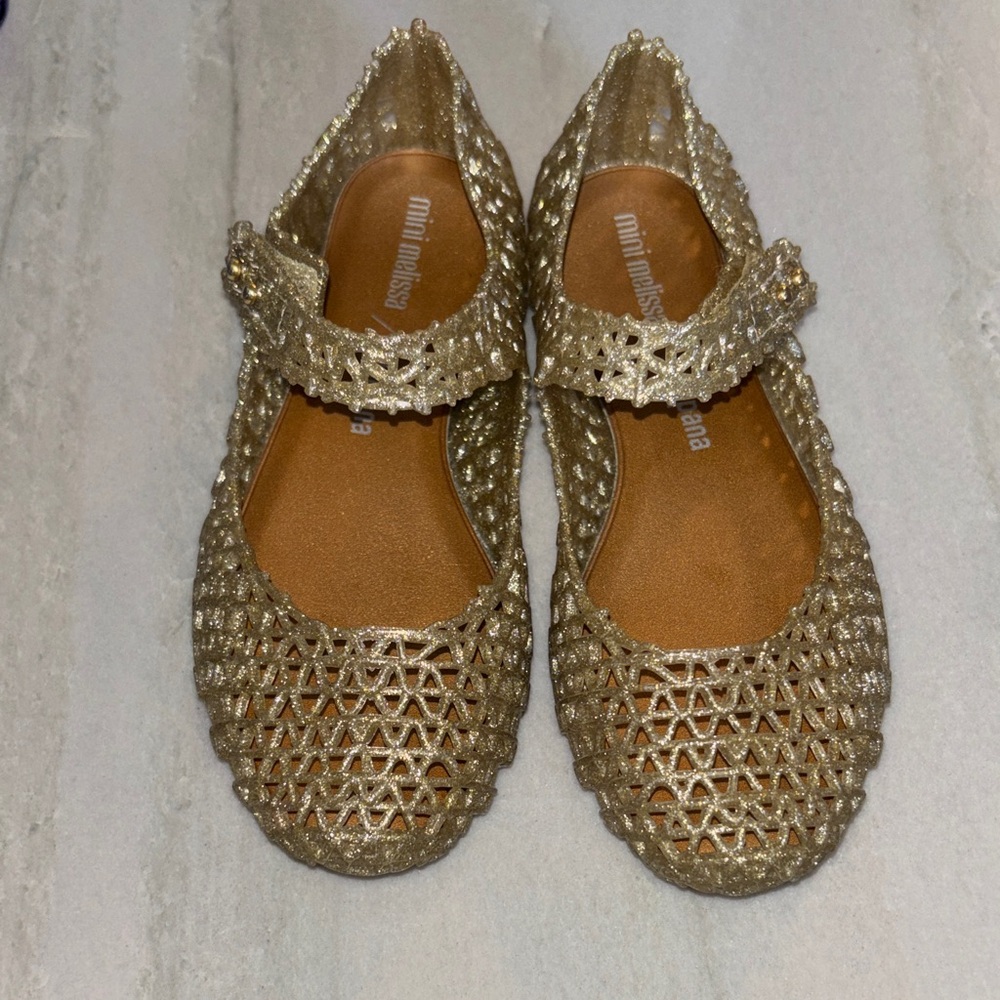 Mini Melissa Girls' Glittery Gold Mary Jane Sandals
